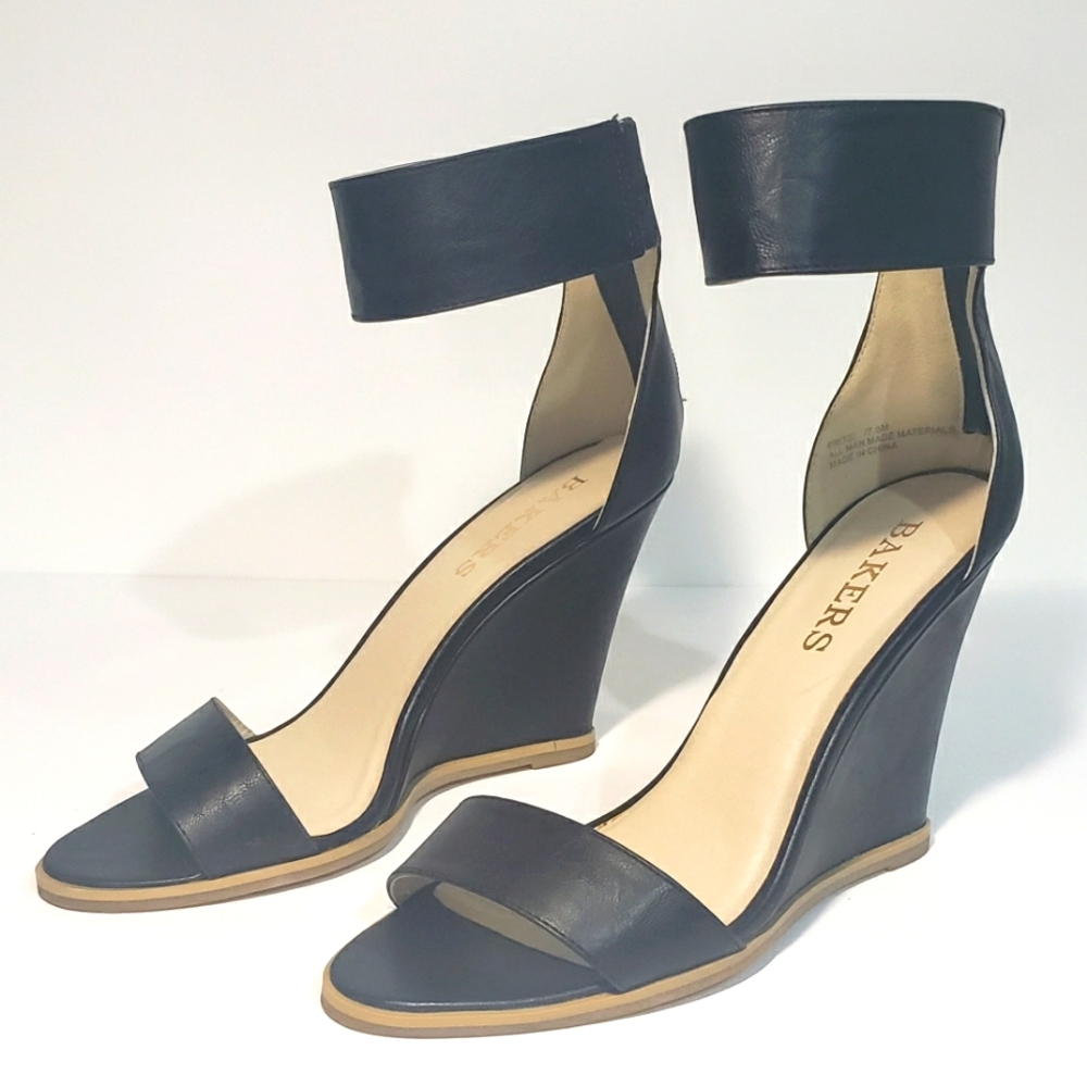 Leather Ankle Strap Open Toe Wedges